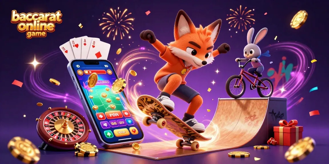 Experience the excitement of baccarat online game in a vibrant 3D illustration with action-packed characters.