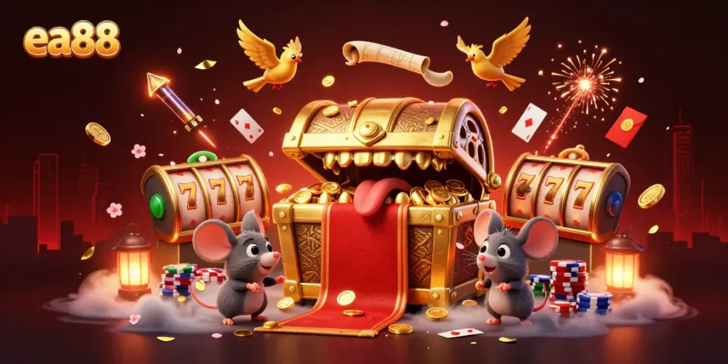 Spin to win at ea88 with a vibrant slot machine scene full of excitement and colorful casino elements.
