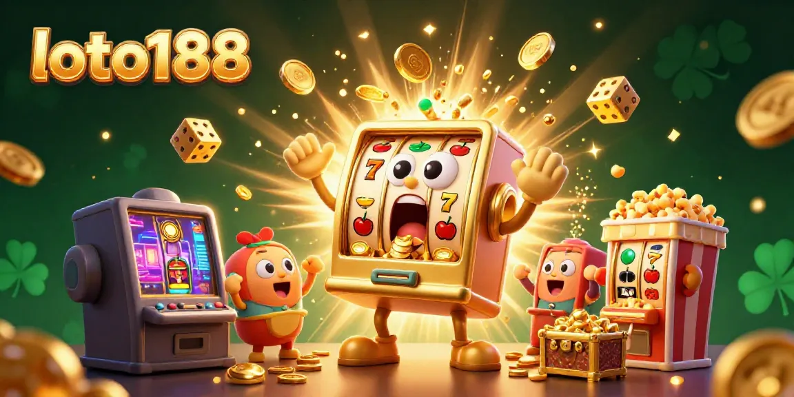 Experience the excitement of loto188 with a vibrant slot machine jackpot scene, coins pouring and symbols flying.