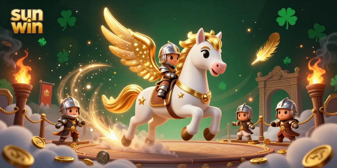 Engage with sun win's exciting celestial adventure featuring a galloping horse and knight amid golden casino elements.