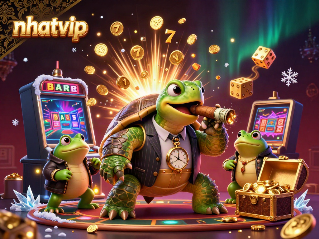 Nhatvip brings vibrant casino excitement with cartoon characters and jackpot elements.