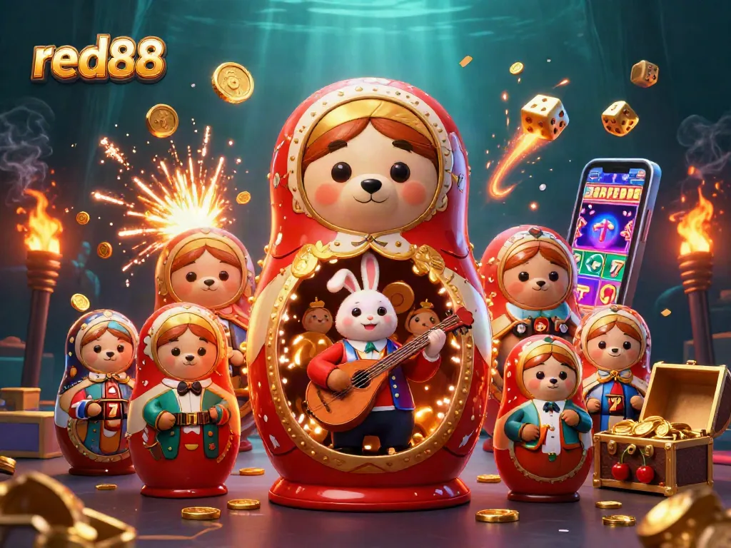 Experience the vibrant interface of red88, featuring a lively casino scene with animated characters and promotions.
